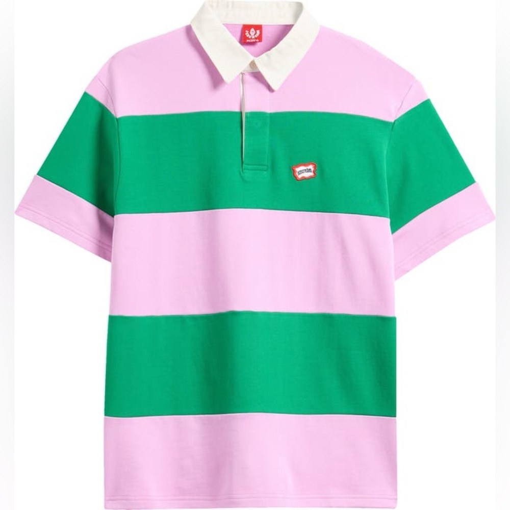 New Icecream Boulder Stripe Polo Shirt Short Sleeve Orchid Pink Green Mens Sz S - Picture 4 of 13